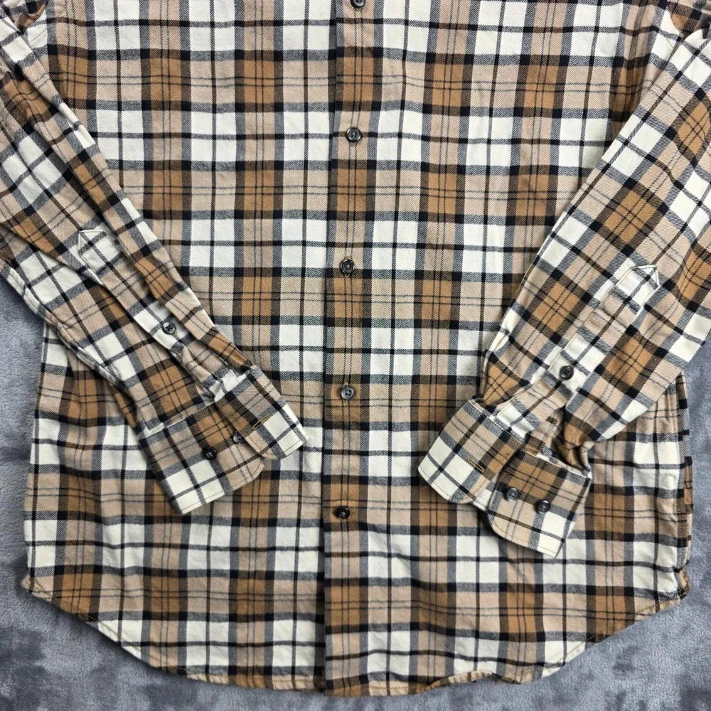 Banana Republic Button Down Shirt Mens S Brown Plaid Cotton Flannel Long Sleeve‎